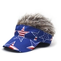 Blaue Stern-Baseballkappe mit grauem Kunsthaar für kreative Kostümpartys und Hip-Hop-Style - Blaue Flagge Mit Sternen Und Streifen + Braunes Fell / Einheitsgröße