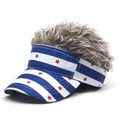 Berretto da baseball a strisce blu bianche con stelle rosse e parrucca grigia - Taglia unica / Strisce Blu Bianche con Capelli Caffè