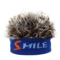 Creative smile letter knit headband wig hat with curly brown hair for men hip-hop style - Blue Base With Coffee Hair