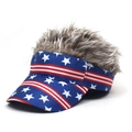 Kreative Star-Spangled Baseballkappe mit Kunsthaar und amerikanischen Flaggenmustern - Rot Weiß Blau Gestreift + Braune Perücke