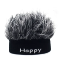 Dettaglio del cappello divertente Happy con fibre di parrucca sintetica grigia - Taglia unica / Base Nera + Pelliccia Grigia