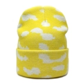 Berretto in maglia con motivo a nuvole giallo e bianco per donna moda invernale - M (56-58cm) / Giallo