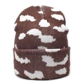 Berretto in maglia marrone con motivo a nuvole per donna stile invernale caldo a coste - M (56-58cm) / Marrone
