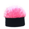 Berretto hip hop in maglia nera con parrucca rosa acceso sulla parte superiore per feste - Taglia unica / Nero + Rosa