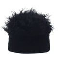 Dettaglio ravvicinato di berretto nero in maglia con decoro in finta pelliccia - Taglia unica / Nero + Nero