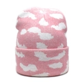 Bonnet en tricot rose et blanc pour femmes avec motif nuage pour l'hiver chaleureux - M (56-58cm) / Rose