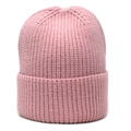 Close-up of pink knitted beanie texture with wide rolled cuff for winter warmth - M(56-58cm) / Pink