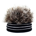Black and white striped knit beanie with messy light brown curly wig for hip hop sports - Striped With Brown Hair