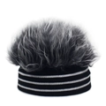 Striped beanie with faux hair top for hip hop dance and winter sports style - Striped With Gray Hair