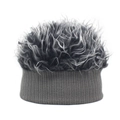 Dettaglio del berretto in maglia con parrucca colorata per hip-hop e calore invernale - Taglia unica / Grigio+Grigio
