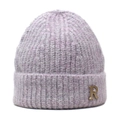 Fashionable light purple knit beanie for women with a gold metal R letter logo detail - M (56-58cm) / Purple