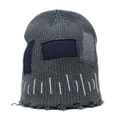 Vintage dark grey knitted beanie with distressed patchwork and raw edge streetwear style - M (56-58cm) / Gray