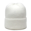 Classic white cuffed beanie hat with thick knit texture for winter outdoor warmth - M(56-58cm) / White