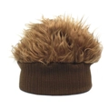 Berretto hip hop con finti capelli marroni, cappello invernale caldo in maglia unisex - Taglia unica / Marrone + Marrone