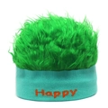 Dettaglio della parte in peluche verde e fascia in maglia blu con ricamo Happy - Taglia unica / Base Verde + Pelliccia Verde