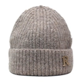 Women winter taupe knit beanie with golden R letter metal decor and ribbed cuff design - M (56-58cm) / Light Coffee
