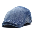 Classic washed denim beret cap for men and women with adjustable metal buckle closure - M (56-58cm) / Medium Blue