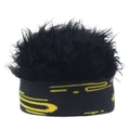 Détail du bandeau tricoté avec perruque synthétique noire et motifs abstraits jaunes - Gris + Fausse Fourrure Noire