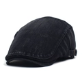 Vintage washed black denim beret cap with adjustable side metal buckle for men and women - M (56-58cm) / Black