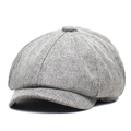 Light gray linen octagonal newsboy cap with textured eight-panel stitching on white background - M (56-58cm) / Light Gray