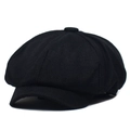 Classic black breathable faux linen newsboy cap with eight-panel structure and mesh texture - M (56-58cm) / Black