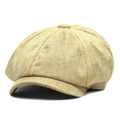 Breathable linen textured newsboy cap with classic eight-panel design for men - M (56-58cm) / Khaki