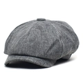 Classic grey linen texture newsboy cap with vintage octagonal top and stiff short brim - M (56-58cm) / Dark Gray
