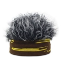 Bonnet en tricot avec faux cheveux gris et bandeau marron pour hommes et fête - Café + Fausse Fourrure Grise