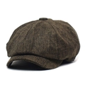 Classic brown newsboy cap for men featuring faux linen texture and retro octagonal panel design - M (56-58cm) / Brown