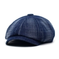 Classic blue denim newsboy cap with plaid pattern and warm fleece lining for winter - M (56-58cm) / Dark Blue