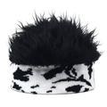 Funny mohawk wig beanie hat with black faux hair and cow print knit headband for hip-hop style - Black + Black