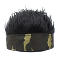 Funny camouflage baseball visor with black spiky wig hair for outdoor parties - Landlord Style (MH 2062) / Black Camo with Black Hair