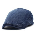Béret en denim pour hommes avec motif à carreaux foncés et doublure en coton, vue de profil - M / Bleu clair