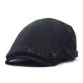 Casquette plate en denim délavé pour homme avec texture à carreaux et doublure chaude - M / Noir