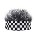 Berretto hip hop a scacchi bianchi e neri con parrucca grigia soffice attaccata - Regolabile / Scacchi Con Capelli Grigi