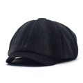 Classic black corduroy newsboy cap for men featuring a textured multi-panel design - M (56-58cm) / Black