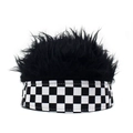 Berretto hip hop a scacchi con decorazione parrucca in finta pelliccia nera soffice - Regolabile / Scacchi Con Capelli Neri