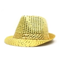 Close-up of sparkling gold sequins on a fashion jazz hat for stage performance - Gold