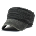 Berretto militare vintage in cotone nero lavato con cuciture decorative per uomo - Regolabile / Verde