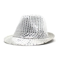 Detailed close-up showing the shiny silver sequins on the jazz fedora hat fabric - Silver