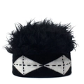 Berretto in maglia con pelliccia ecologica nera e motivo a rombi bianchi stile hip hop - M (56-58cm) / Argyle Grande + Capelli Neri