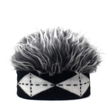 Dettaglio del berretto in maglia nera con motivo argyle e parrucca grigia finta - M (56-58cm) / Argyle Grande + Capelli Grigi