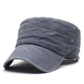 Classic washed cotton military cadet cap in grey with vintage stitching and side air vents - Adjustable / Gray