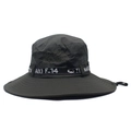 Deep grey wide brim sun hat with mesh panels and Travellers embroidery on white background - Adjustable / Green