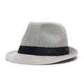 Breathable light grey linen fedora hat for summer with a classic black decorative ribbon band - Adjustable / Light Gray