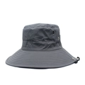 Men's dark gray wide brim sun hat with breathable metal eyelets and adjustable chin strap - Adjustable / Gray