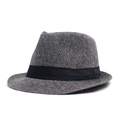Unisex breathable linen fedora hat in grey melange with black satin band for summer - Adjustable / Dark Gray