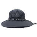 Dark grey breathable mesh outdoor sun hat with mountain embroidery and wide brim - Adjustable / Gray