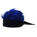 Close-up of creative royal blue fuzzy wig headband with black band for sports events - Adjustable / Royal Blue Hair (Black Base)