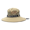Khaki wide brim sun hat with mountain embroidery, breathable mesh and windproof rope - Adjustable / Beige